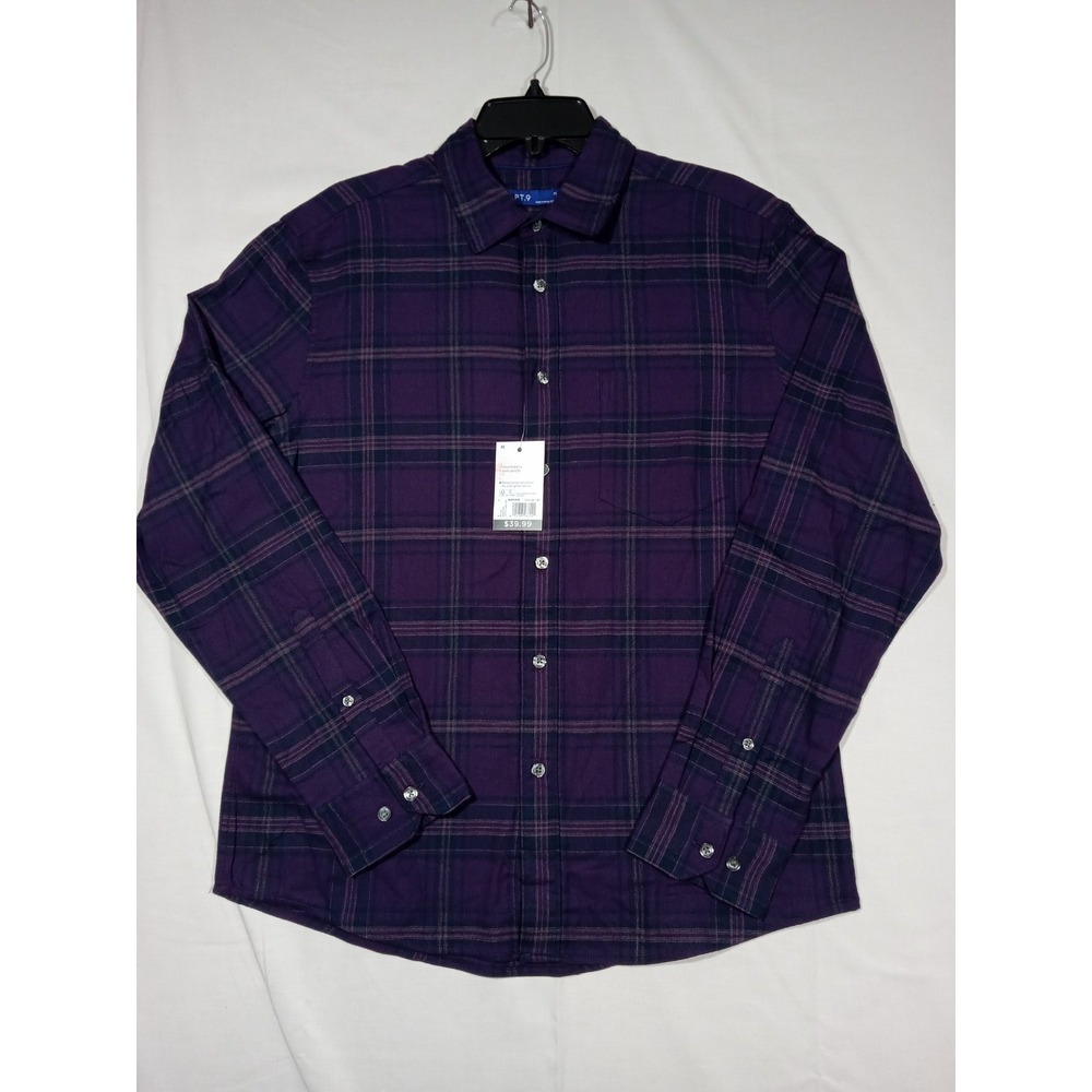 Apt 9 Mens Medium Purple Plaid Flannel Shirt Untuckit Fit